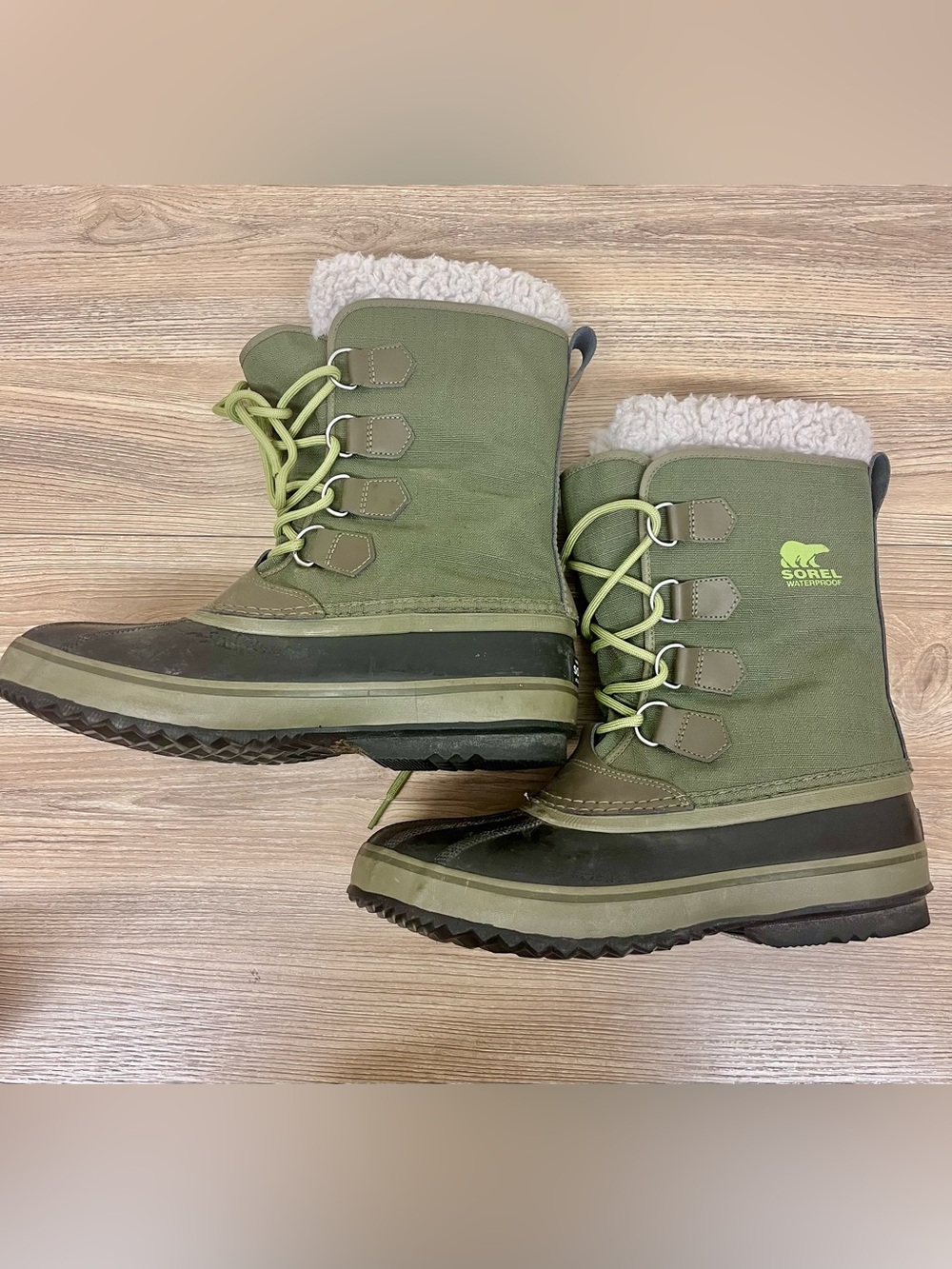 Sorel Green PAC Nylon Winter Boots Men’s Size 10.5